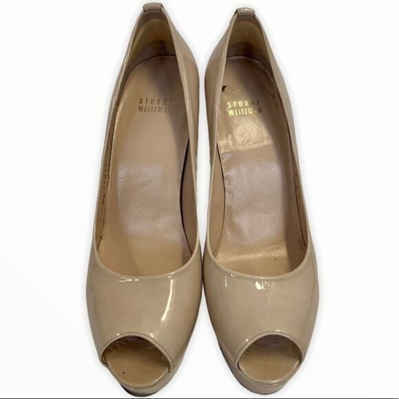 Stuart Weitzman beige tan nude patent platform pumps size 8.5 - Picture 4 of 8